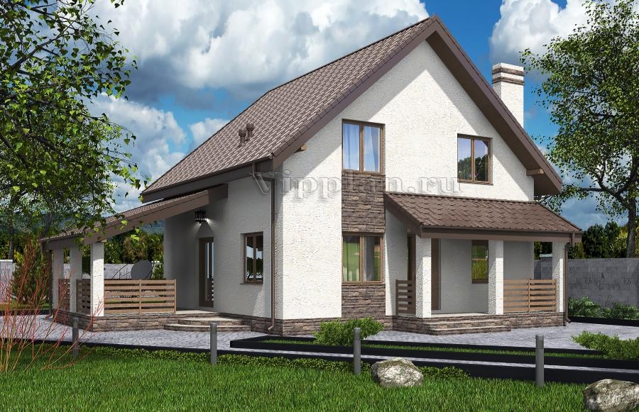 Одноэтажный жилой дом с мансардой и террасой